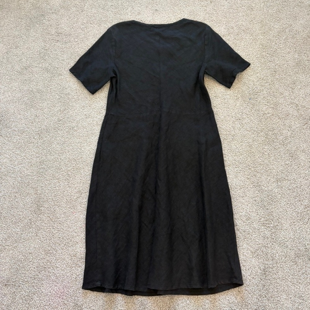 Flax Midi Dress Womens S Black Linen Short Sleeve Relaxed Casual Beach - Picture 6 of 6